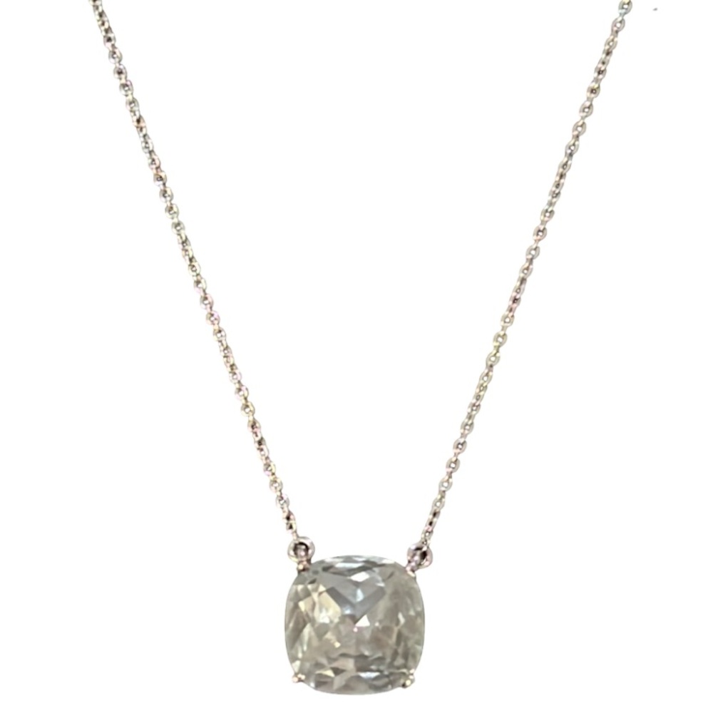 Kate Spade Silver Plated Necklace with Solitaire Square Crystal Pendant